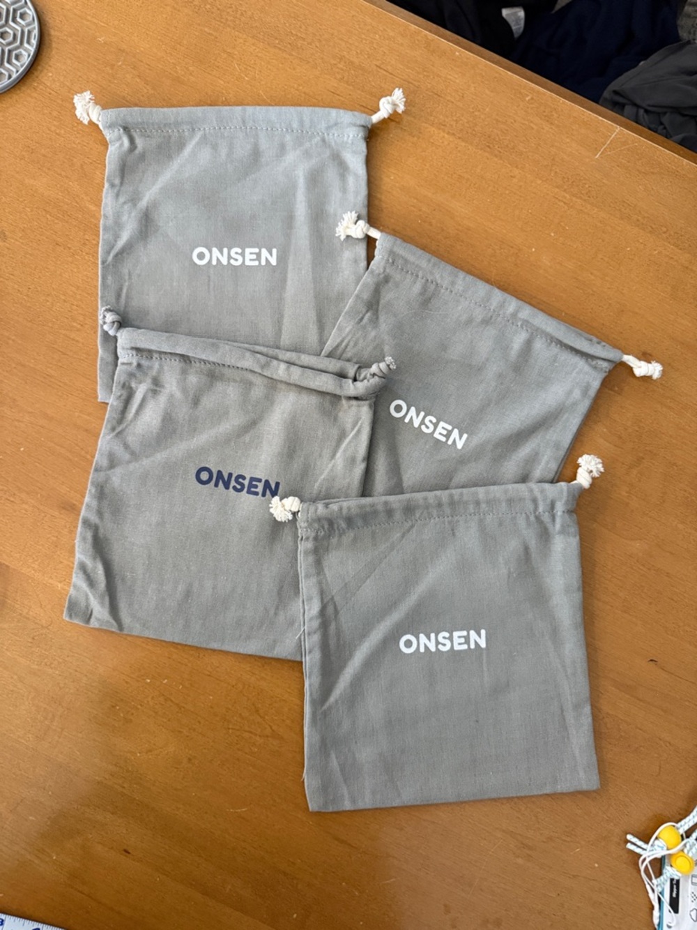 Onsen Gray Cotton canvas Drawstring bag set of four